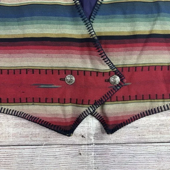 Vintage‎ RoughRider Circle T Vest Womens M/L SouthWestern Striped Concho Button - Picture 2 of 16